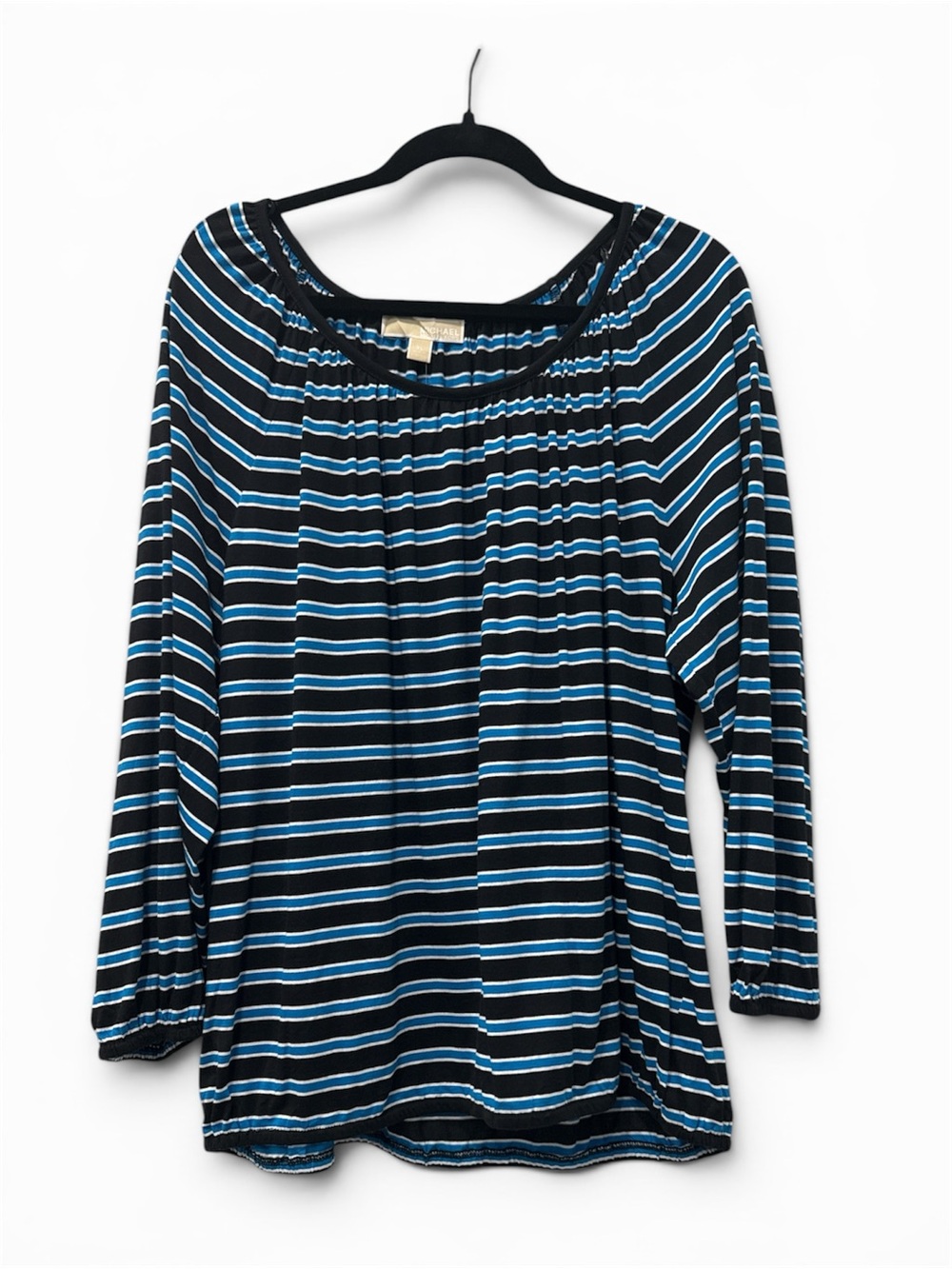 Michael Kors Womens Black & Blue Striped Long-Sleeve Top